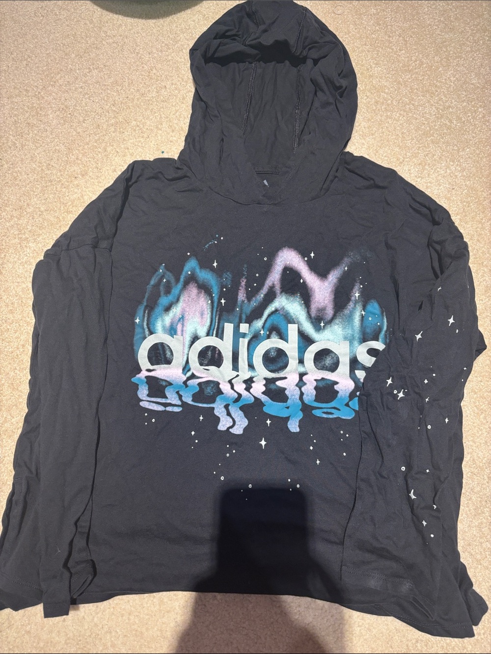 adidas Black Hoodie Tee with Blue & Purple Graphic